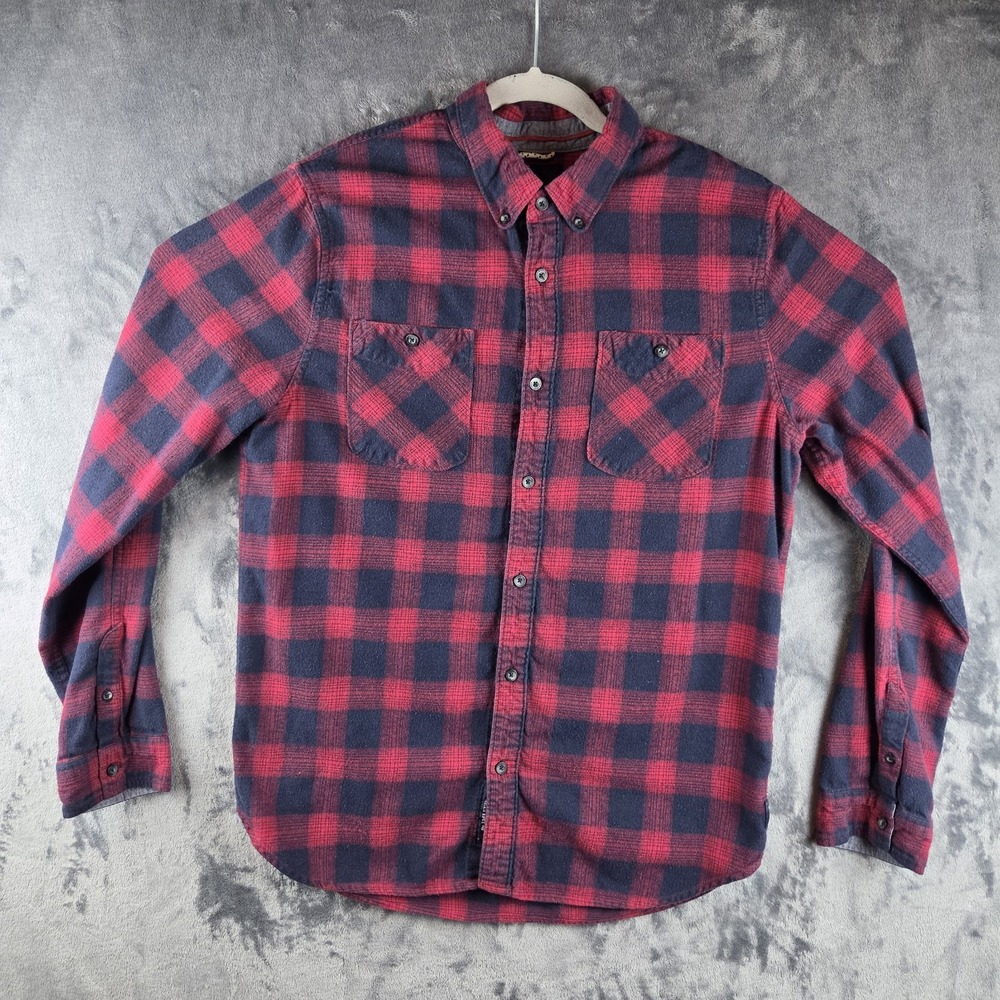 Roark Revival Flannel Red Plaid Shirt Mens Size L Long Sleeve Cotton Pockets